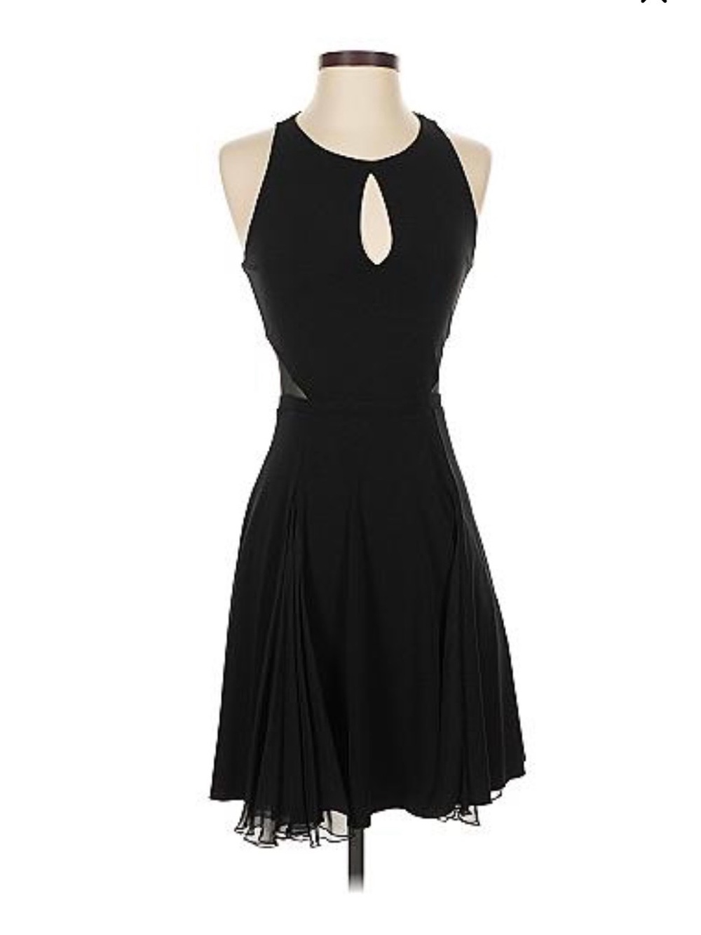 Elizabeth and James Black Keyhole Fit-and-Flare Dress with Sheer Details Size M